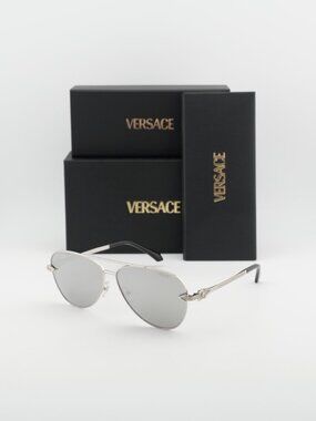 Versace VE2283 10006G Aviator Sunglasses – Silver / Grey Mirror